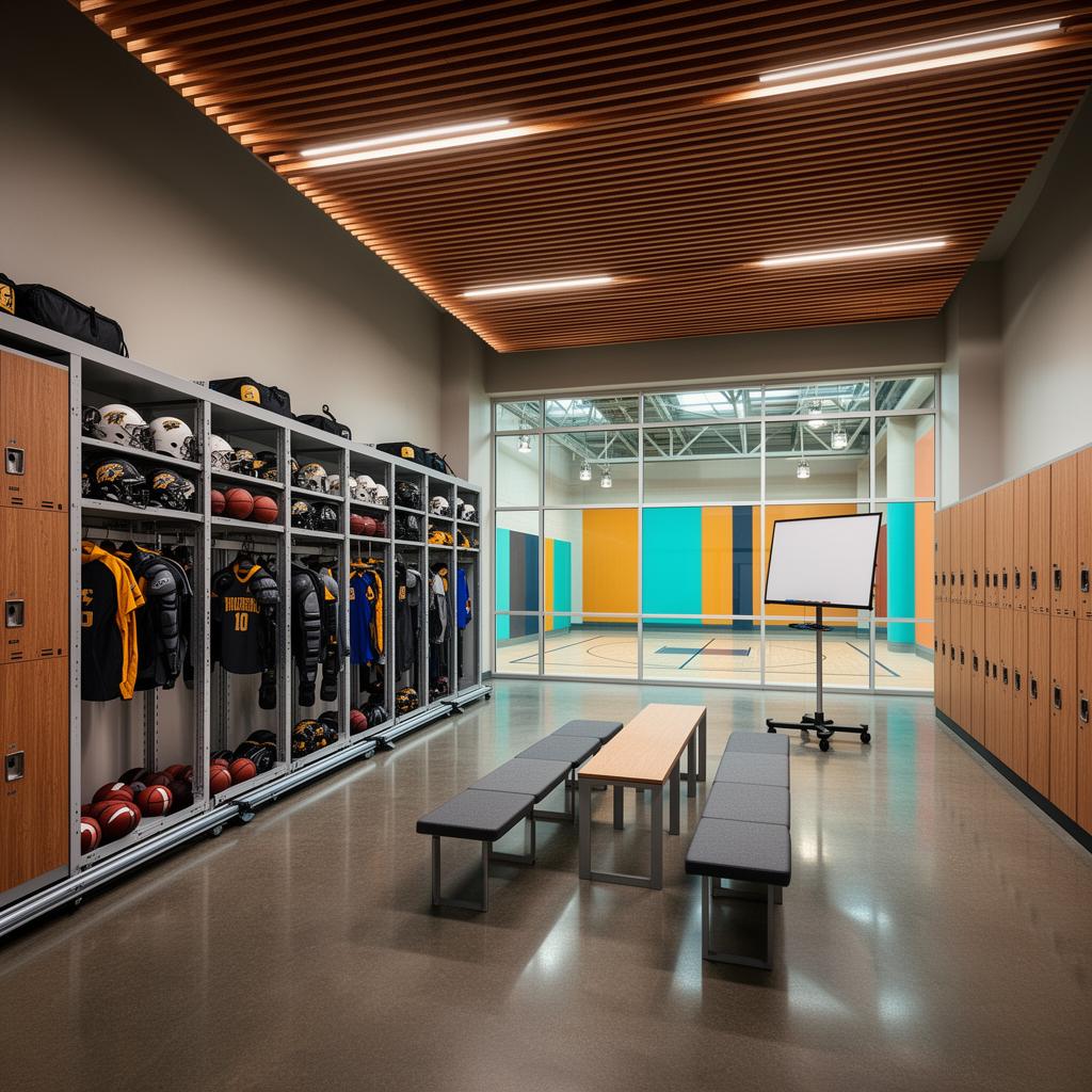 The Athletics Pavilion concept render — Team gear, team identity, team room — one system.