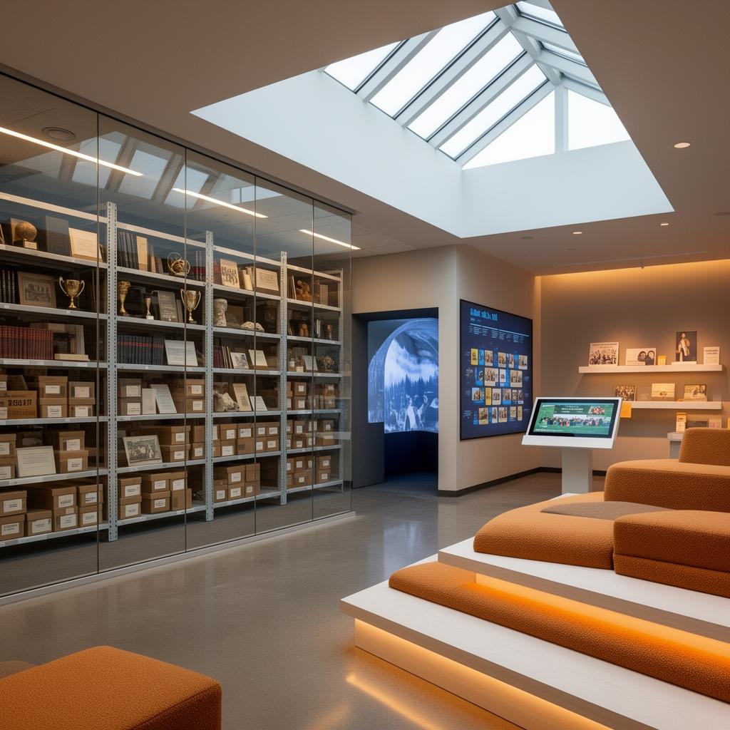 The Living Archive concept render — Where the school's memory becomes a public room.