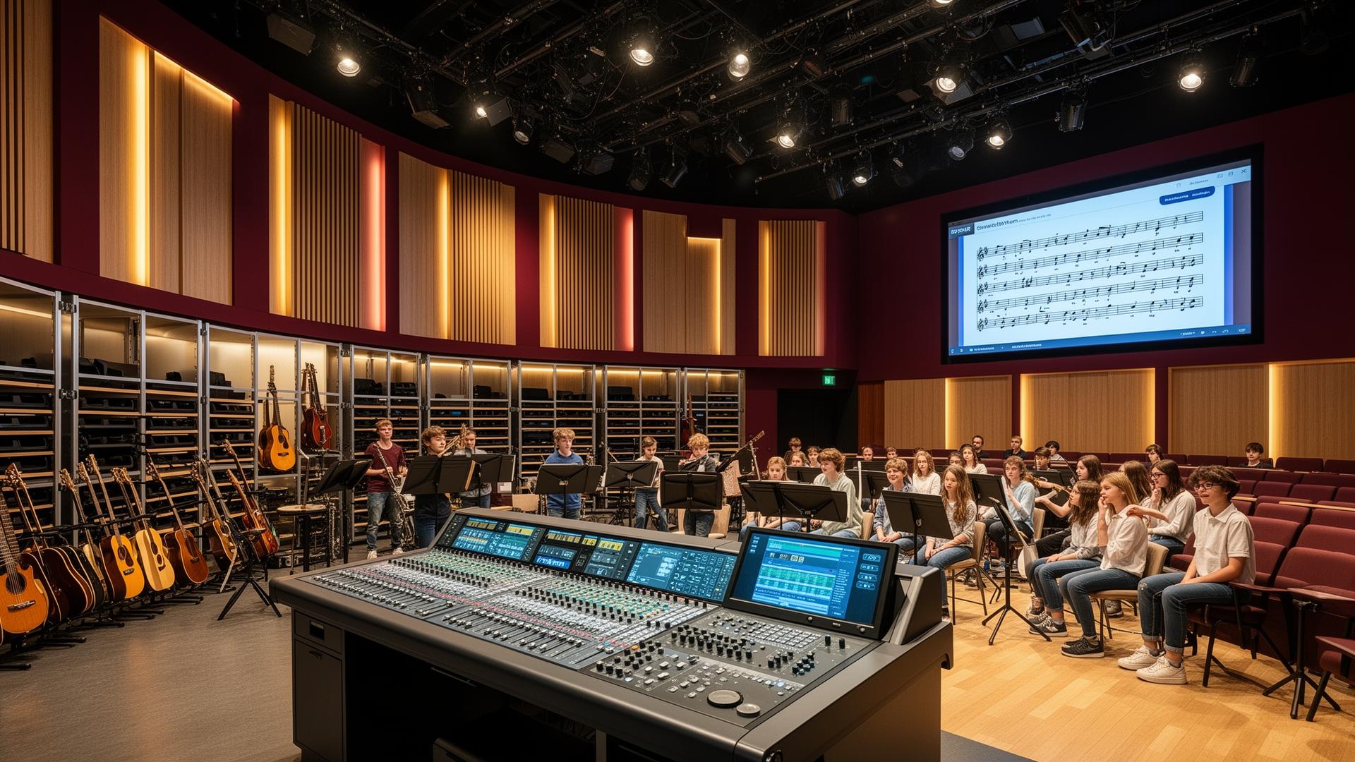 The Raider Sound Stage concept render — Built for an NAMM-recognized music program — perform, record, broadcast.